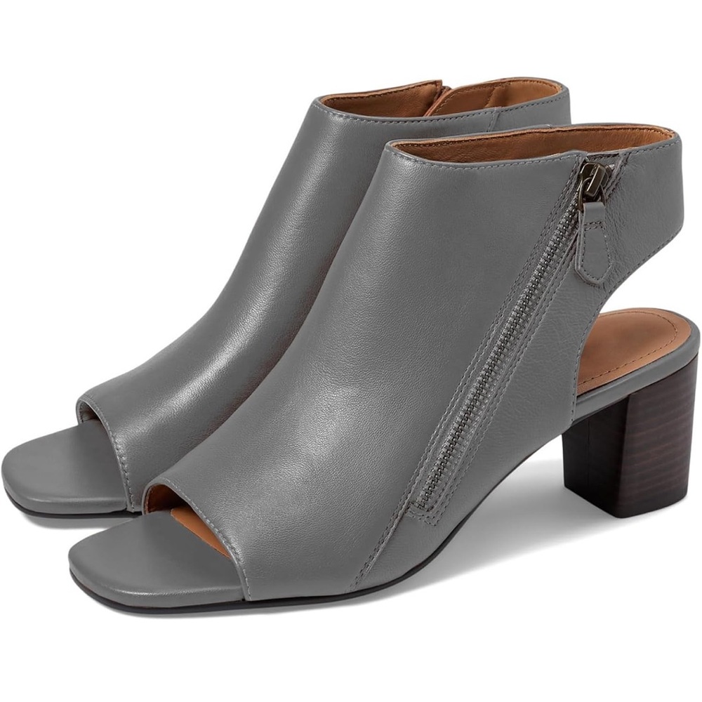 Chunky Heel Open Toe Booties Sandals Side Zipper Cut Out 2” Block Stacked Heels